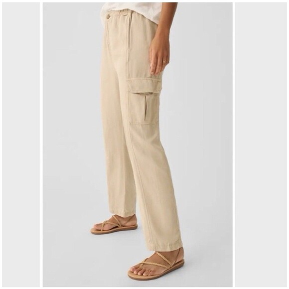 FAHERTY Arlie Day Cargo Casual Pant Linen Soft Blend Safari Beige Large $148 NWT - Picture 4 of 12